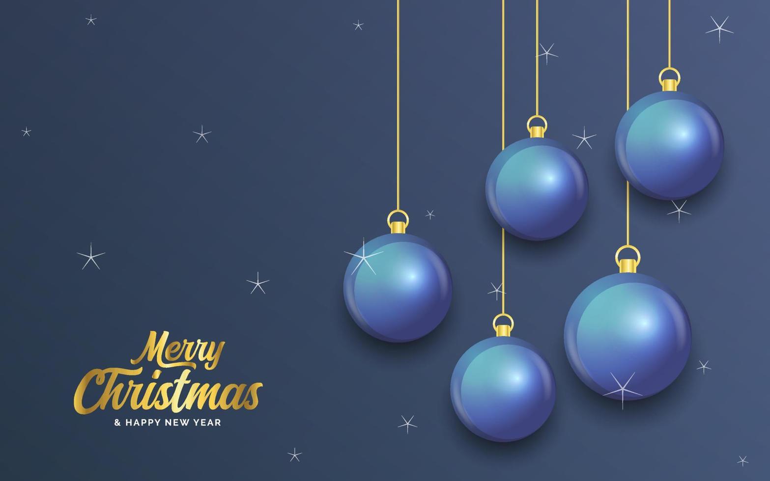 Merry Christmas dark blue banner with balls. Christmas card vector