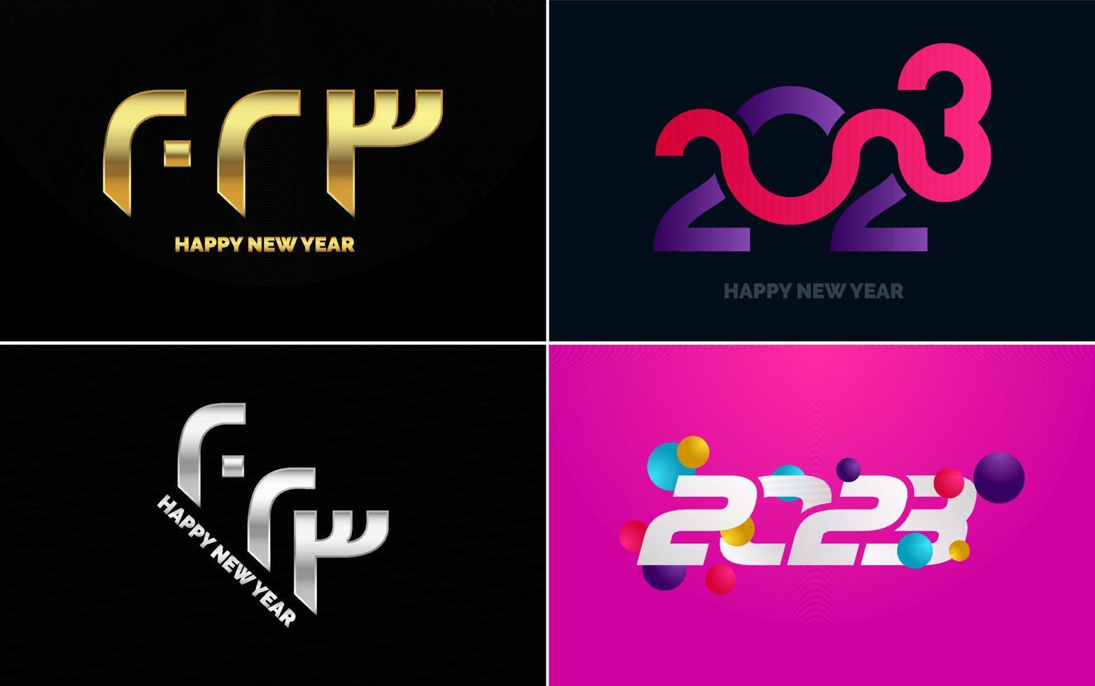 conjunto de diseño de logotipo 2023 feliz año nuevo. Plantilla de diseño de número 2023. decoración navideña 2023 símbolos de feliz año nuevo. diseño moderno de navidad para banner. red social. portada y calendario vector