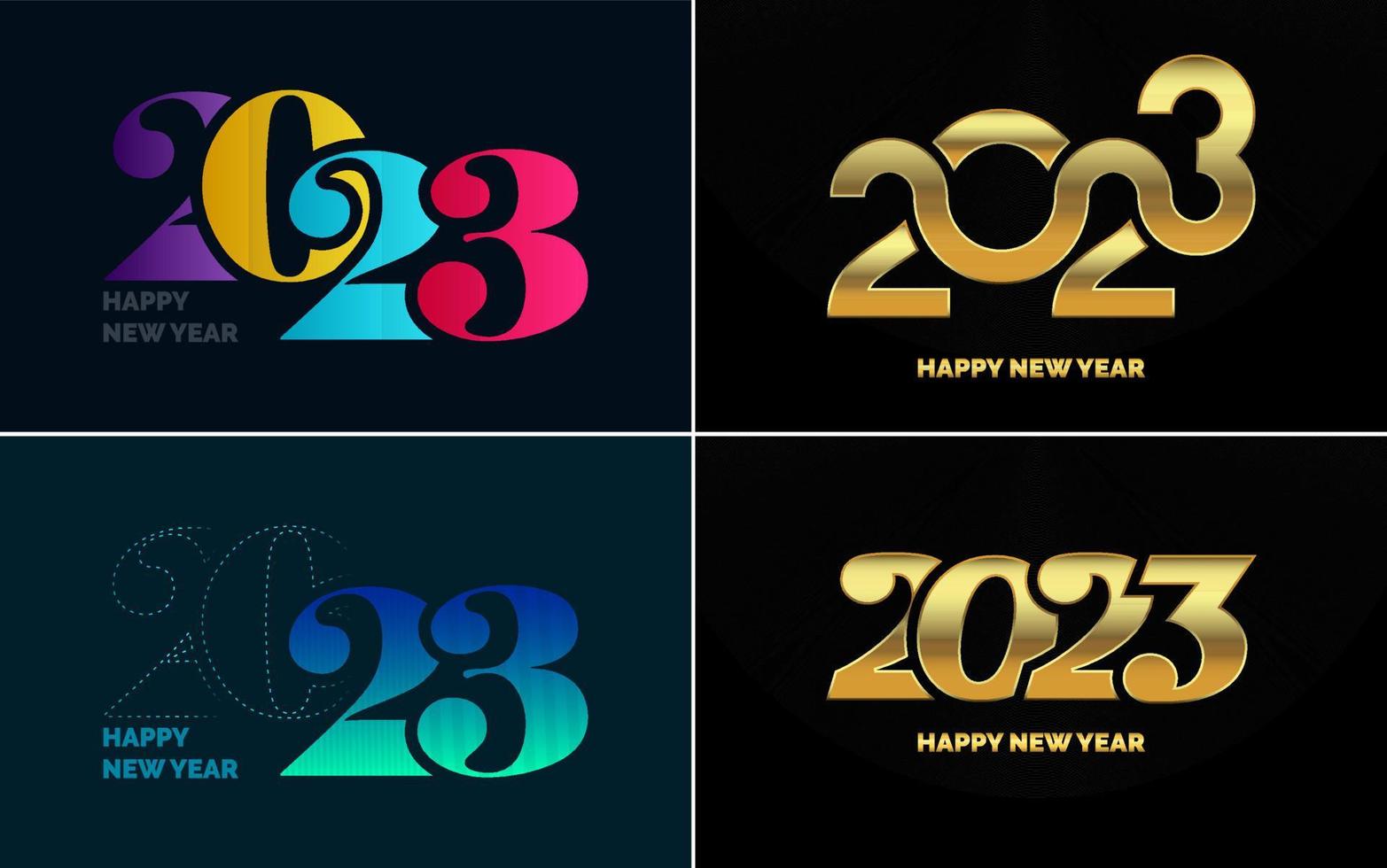 conjunto de diseño de logotipo 2023 feliz año nuevo. Plantilla de diseño de número 2023. decoración navideña 2023 símbolos de feliz año nuevo. diseño moderno de navidad para banner. red social. portada y calendario vector