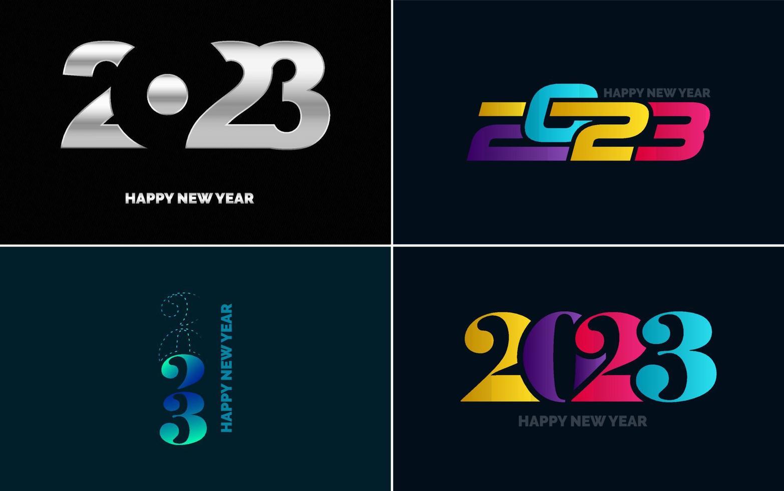 conjunto de diseño de logotipo 2023 feliz año nuevo. Plantilla de diseño de número 2023. decoración navideña 2023 símbolos de feliz año nuevo. diseño moderno de navidad para banner. red social. portada y calendario vector