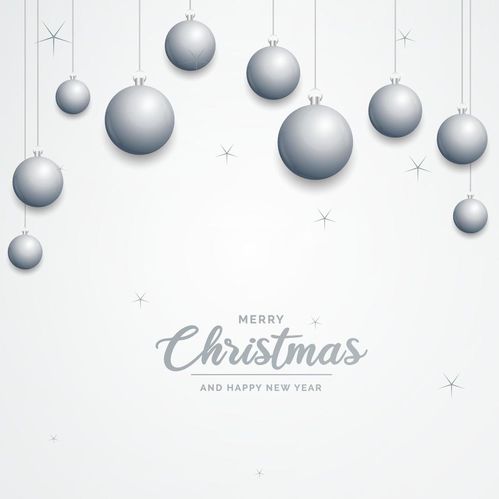 Elegant shiny white Christmas background with Silver baubles and place for text vector