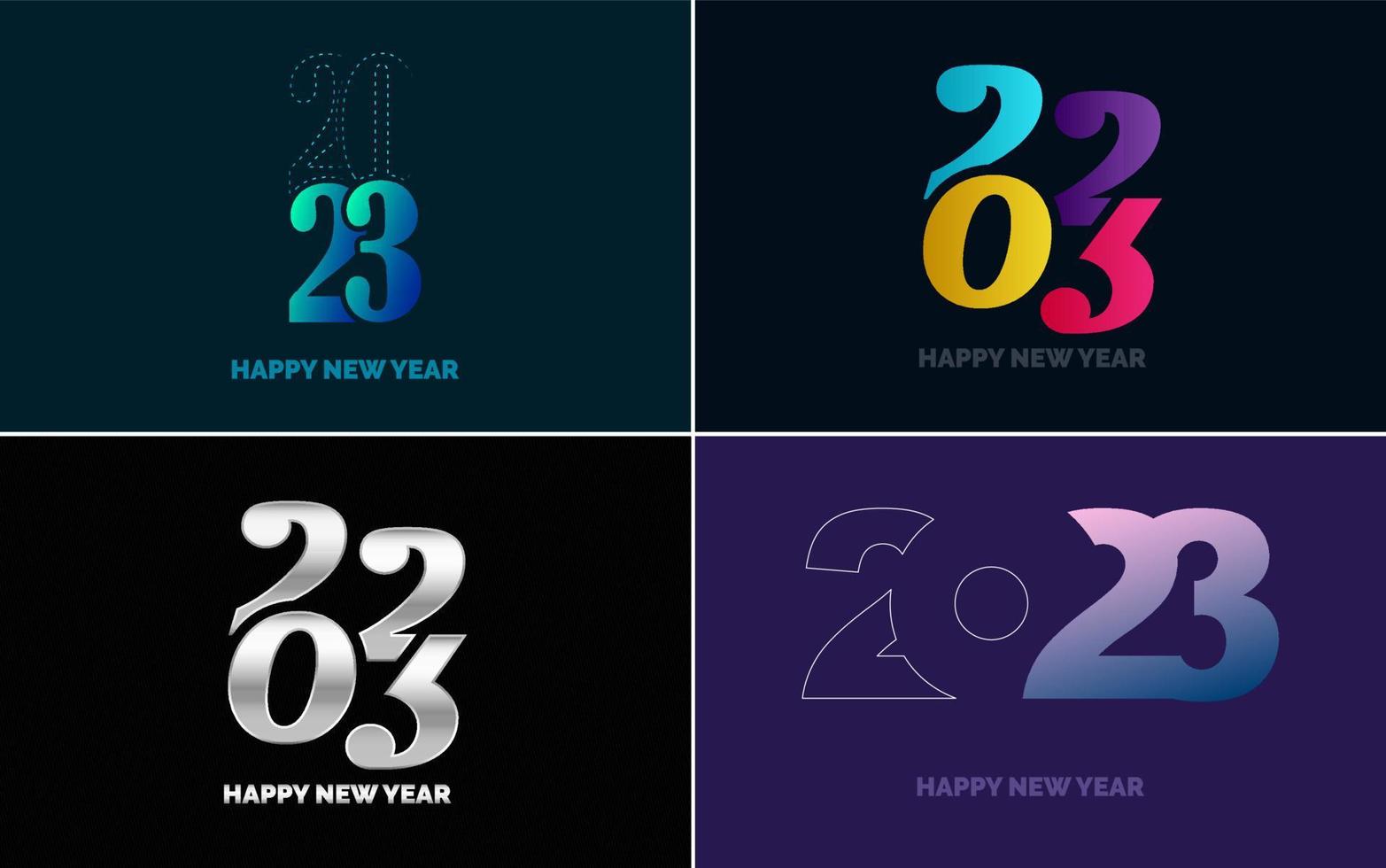 gran conjunto 2023 feliz año nuevo diseño de texto de logotipo negro. Plantilla de diseño de 20 23 números. colección de símbolos de 2023 feliz año nuevo vector