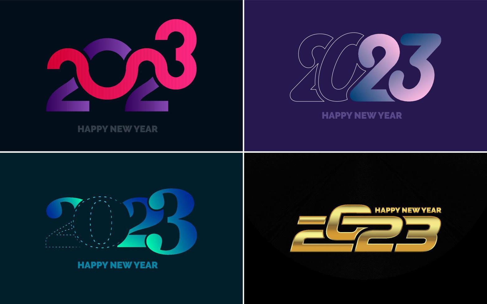 conjunto de diseño de logotipo 2023 feliz año nuevo. Plantilla de diseño de número 2023. decoración navideña 2023 símbolos de feliz año nuevo. diseño moderno de navidad para banner. red social. portada y calendario vector