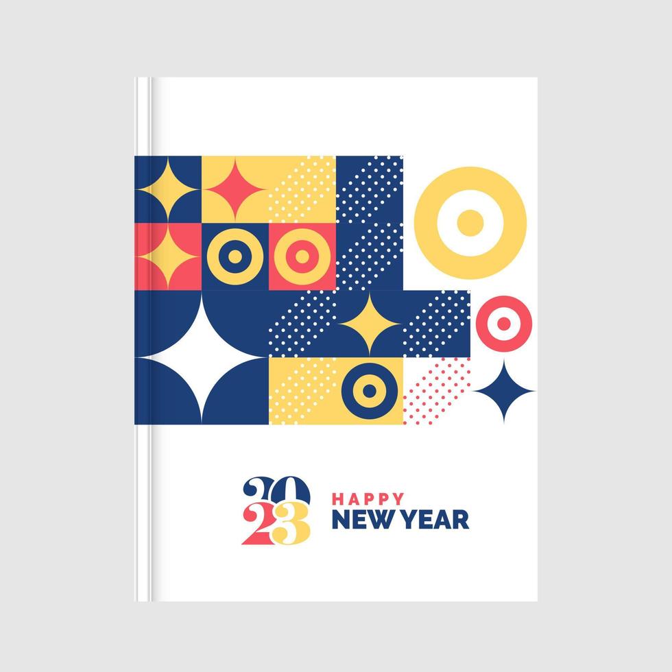 feliz año nuevo 2023 fondo de diseño de portada de libro de mosaico vector