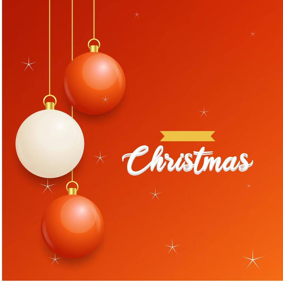 Merry Christmas Red Background with white and Red Hanging balls. Horizontal Christmas posters. greeting cards vector