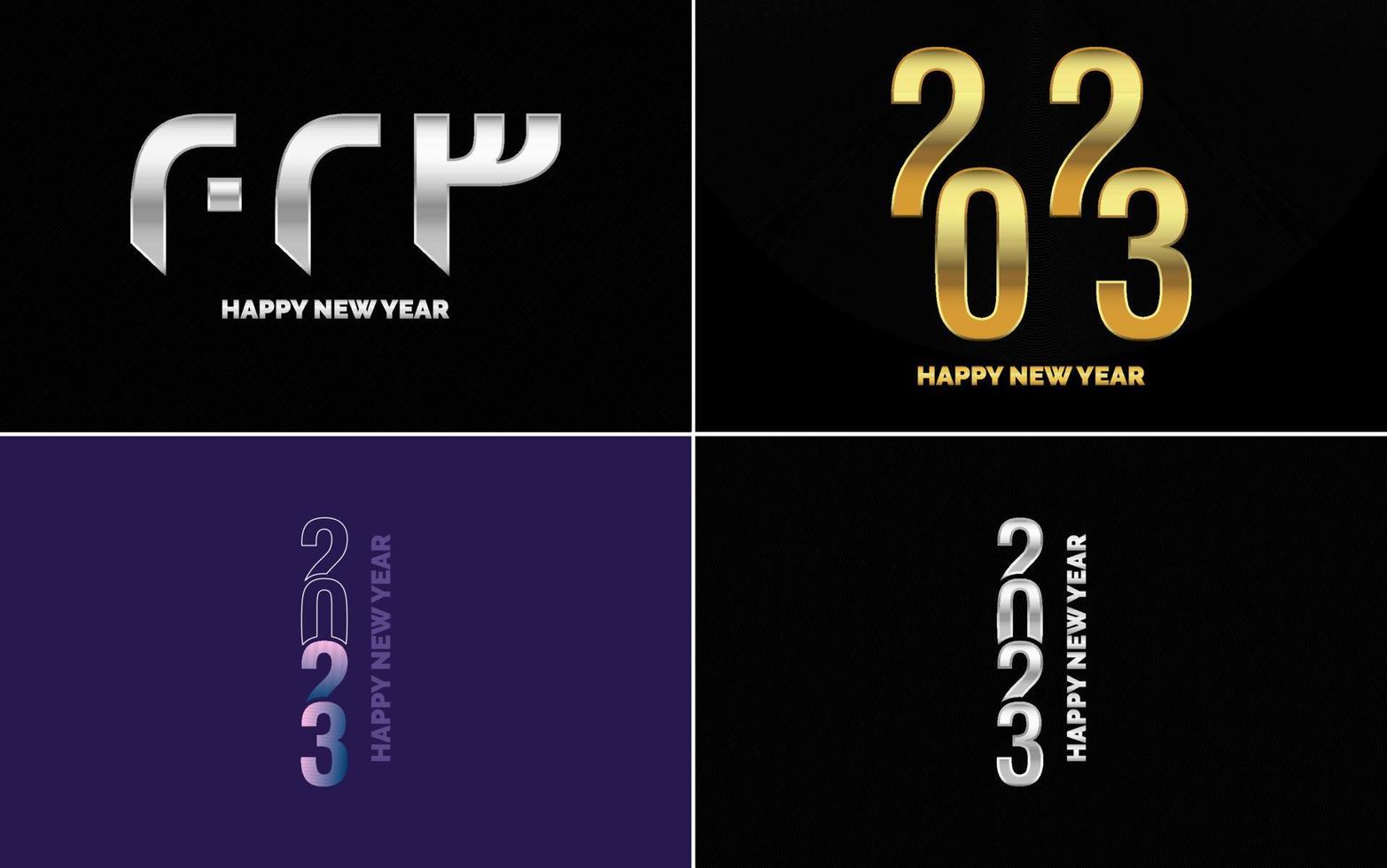 conjunto de diseño de logotipo 2023 feliz año nuevo. Plantilla de diseño de número 2023. decoración navideña 2023 símbolos de feliz año nuevo. diseño moderno de navidad para banner. red social. portada y calendario vector