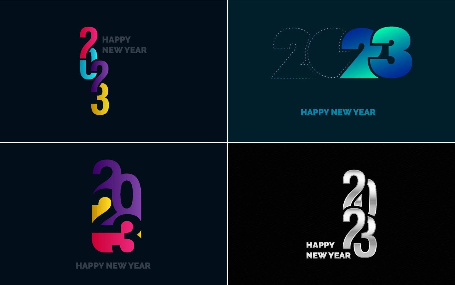 conjunto de diseño de logotipo 2023 feliz año nuevo. Plantilla de diseño de número 2023. decoración navideña 2023 símbolos de feliz año nuevo. diseño moderno de navidad para banner. red social. portada y calendario vector