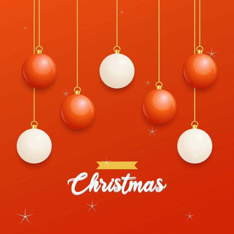 Merry Christmas Red Background with white and Red Hanging balls. Horizontal Christmas posters. greeting cards vector