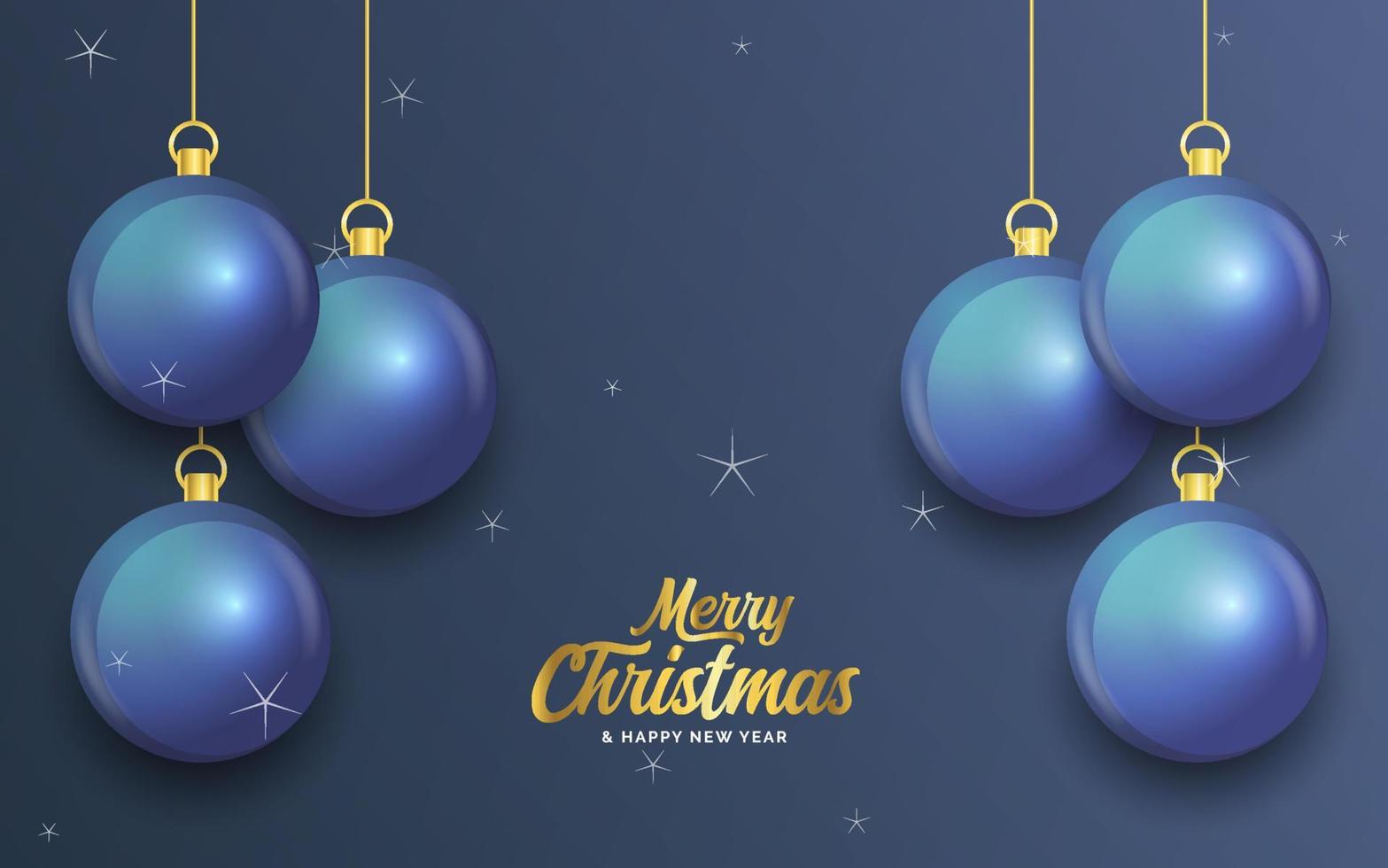 Merry Christmas dark blue banner with balls. Christmas card vector