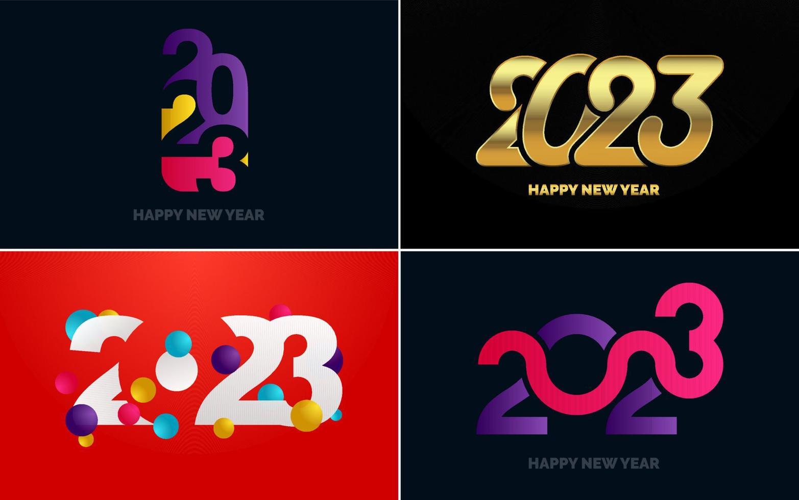 Big set 2023 Happy New Year black logo text design. 20 23 number design template. Collection of symbols of 2023 Happy New Year vector