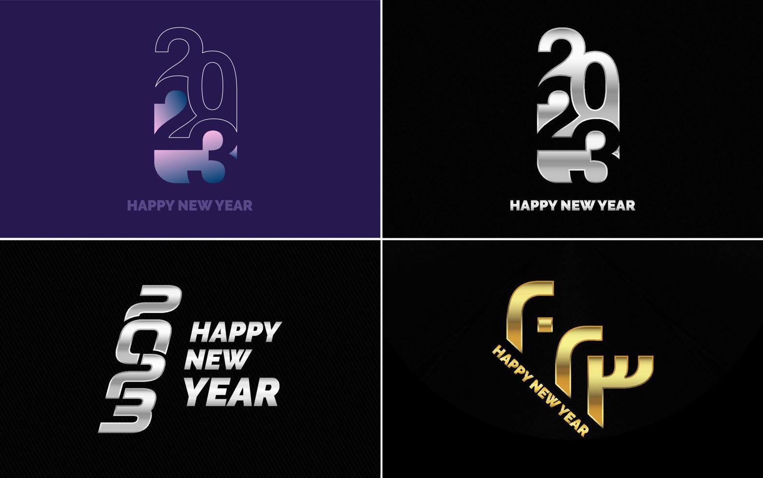 gran conjunto 2023 feliz año nuevo diseño de texto de logotipo negro. Plantilla de diseño de 20 23 números. colección de símbolos de 2023 feliz año nuevo vector