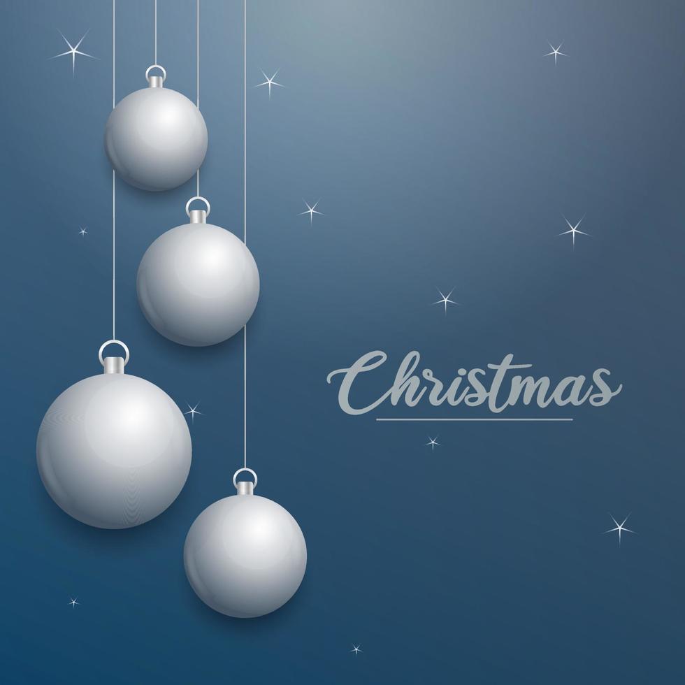 Vector Christmas banner with decorations. Merry Christmas text. silver ornaments on blue background