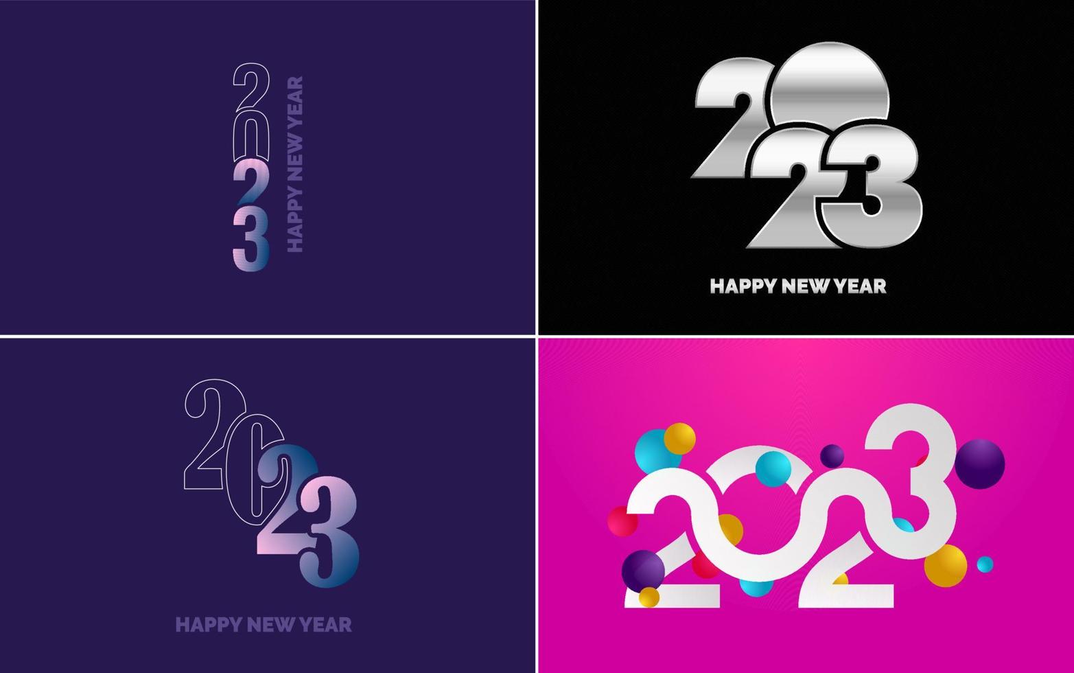 conjunto de diseño de logotipo 2023 feliz año nuevo. Plantilla de diseño de número 2023. decoración navideña 2023 símbolos de feliz año nuevo. diseño moderno de navidad para banner. red social. portada y calendario vector