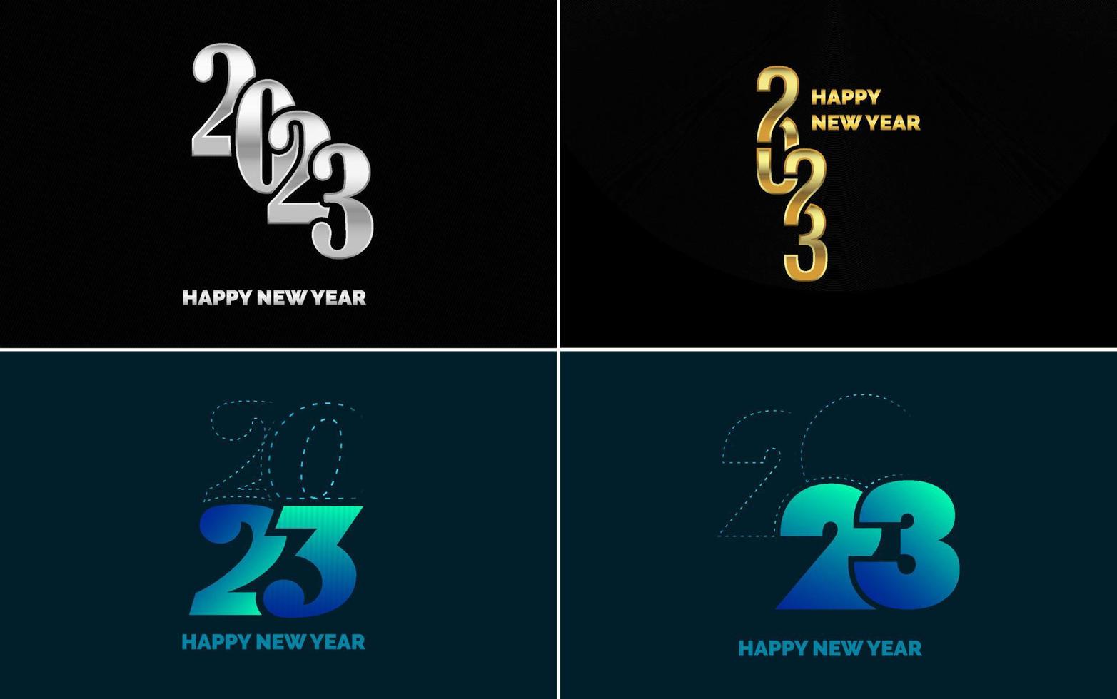 gran conjunto 2023 feliz año nuevo diseño de texto de logotipo negro. Plantilla de diseño de 20 23 números. colección de símbolos de 2023 feliz año nuevo vector