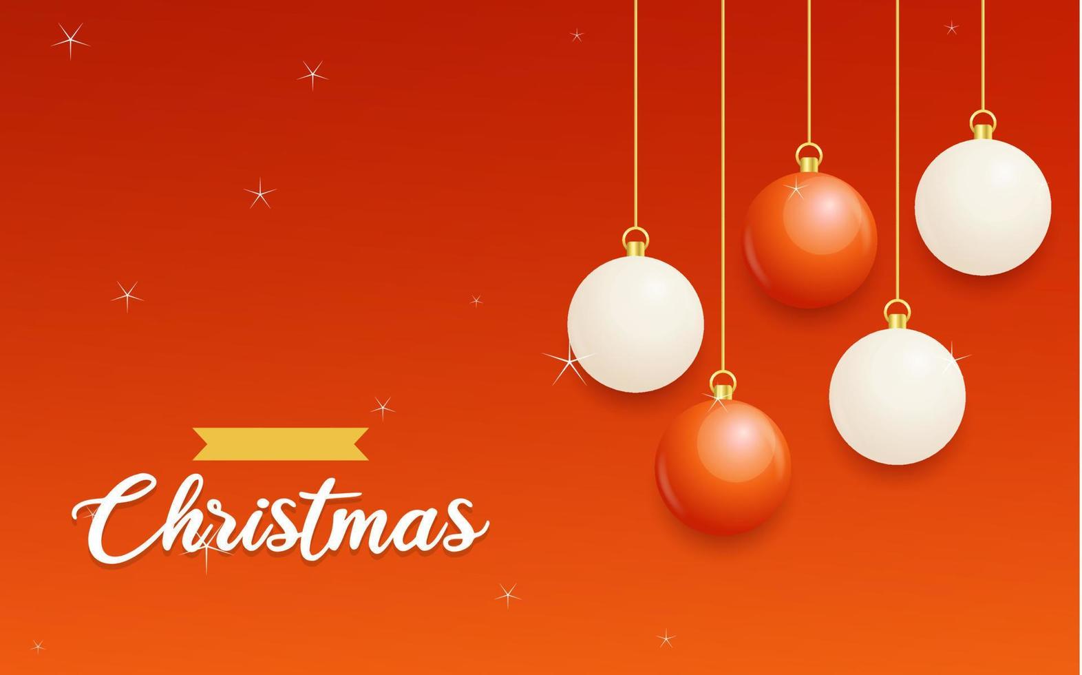 Merry Christmas Red Background with white and Red Hanging balls. Horizontal Christmas posters. greeting cards vector