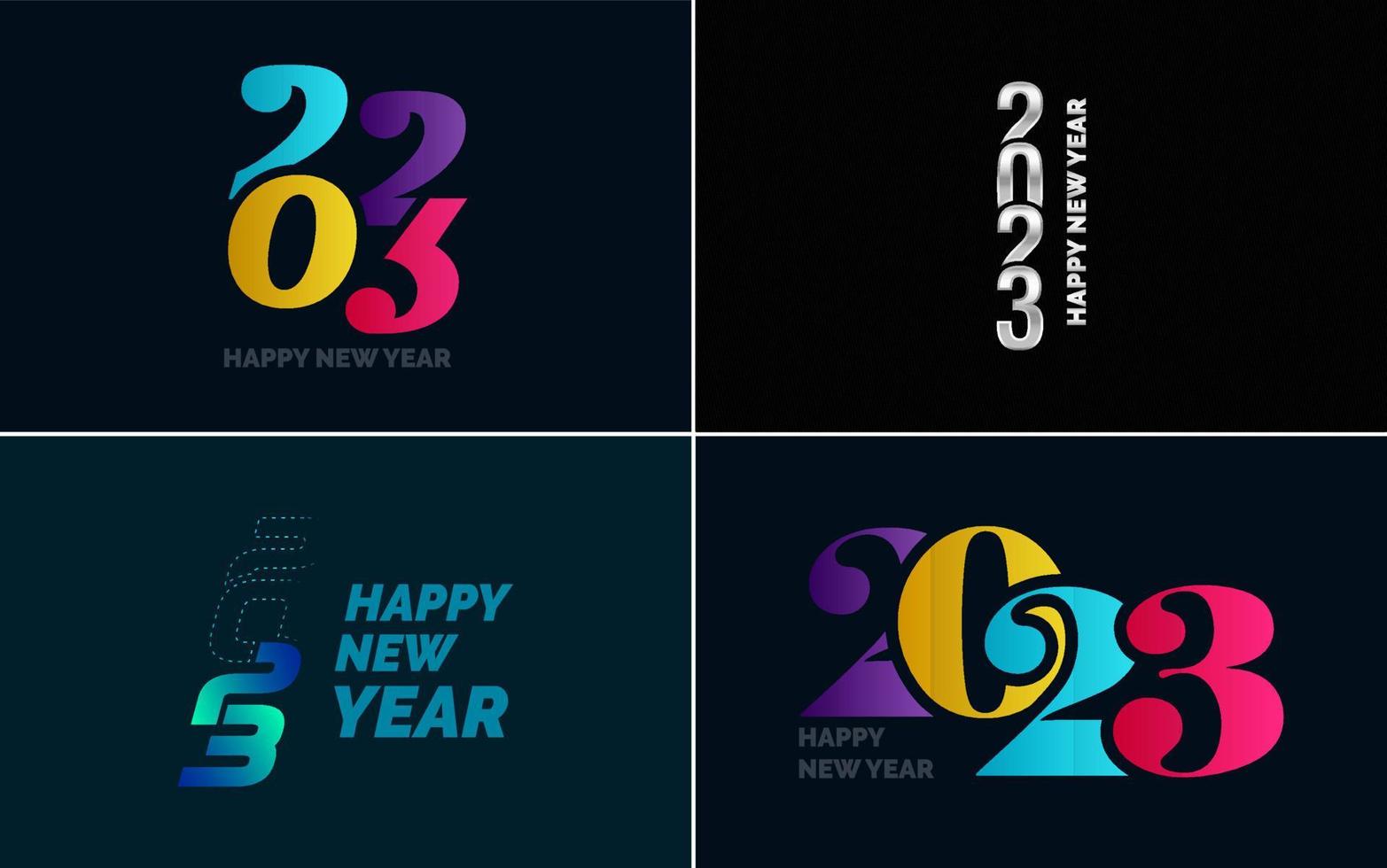 gran conjunto de diseño de texto del logo de feliz año nuevo 2023. Plantilla de diseño de número 2023. colección de símbolos de feliz año nuevo 2023 vector