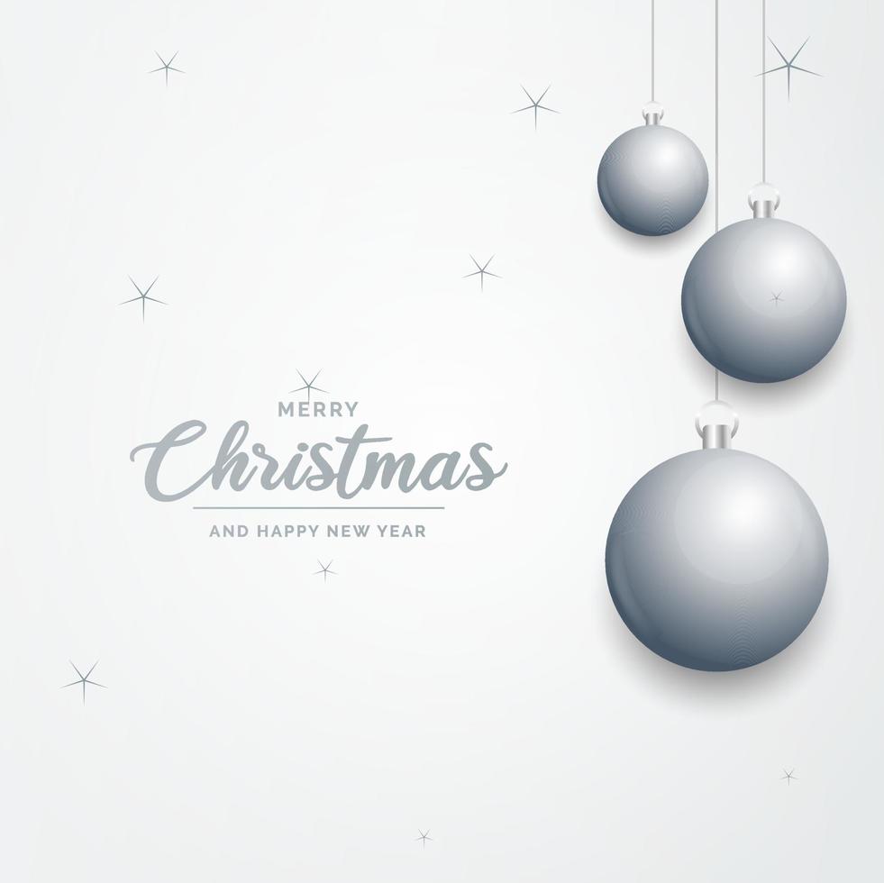 Elegant shiny white Christmas background with Silver baubles and place for text vector