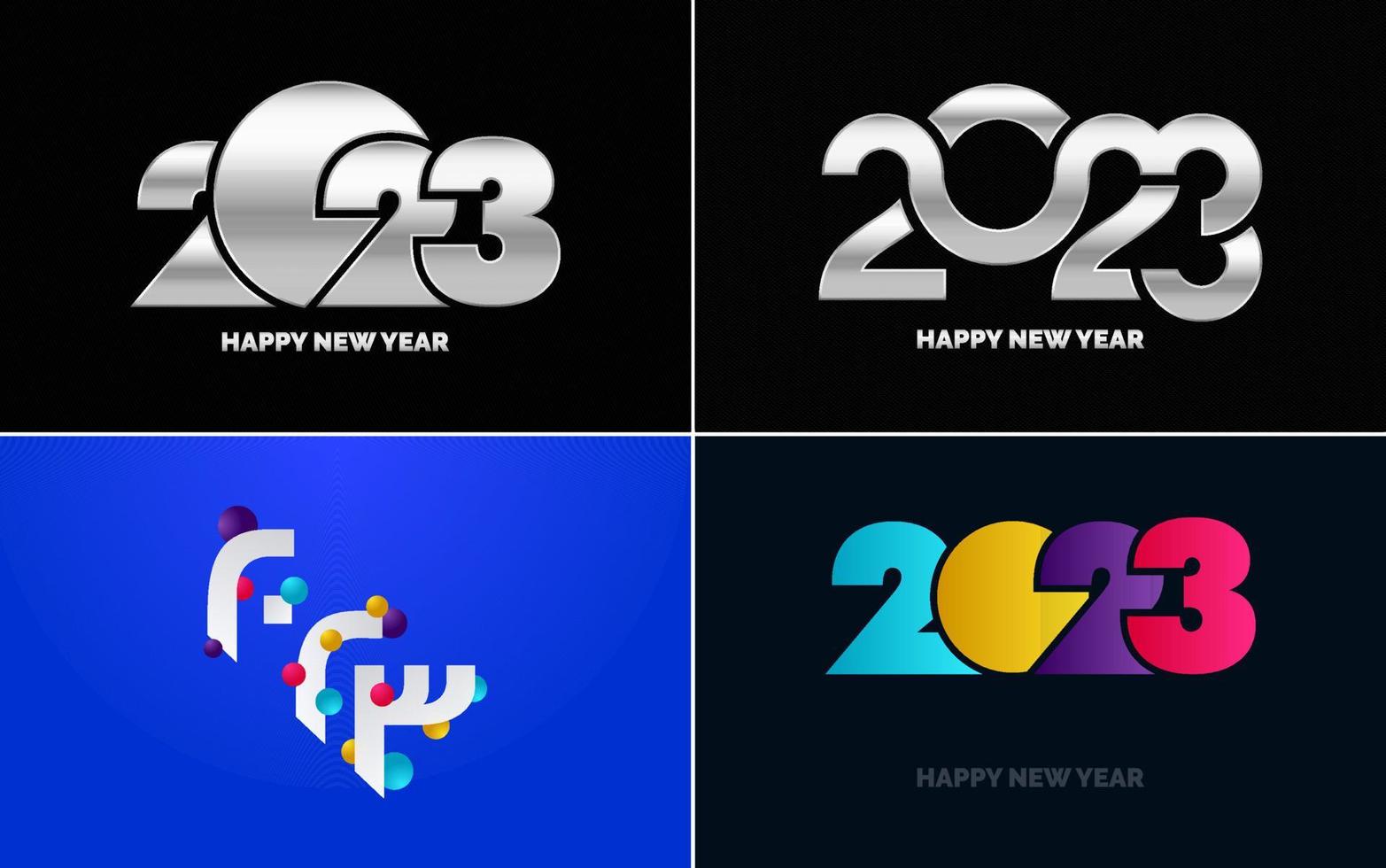 gran conjunto 2023 feliz año nuevo diseño de texto de logotipo negro. Plantilla de diseño de 20 23 números. colección de símbolos de 2023 feliz año nuevo vector