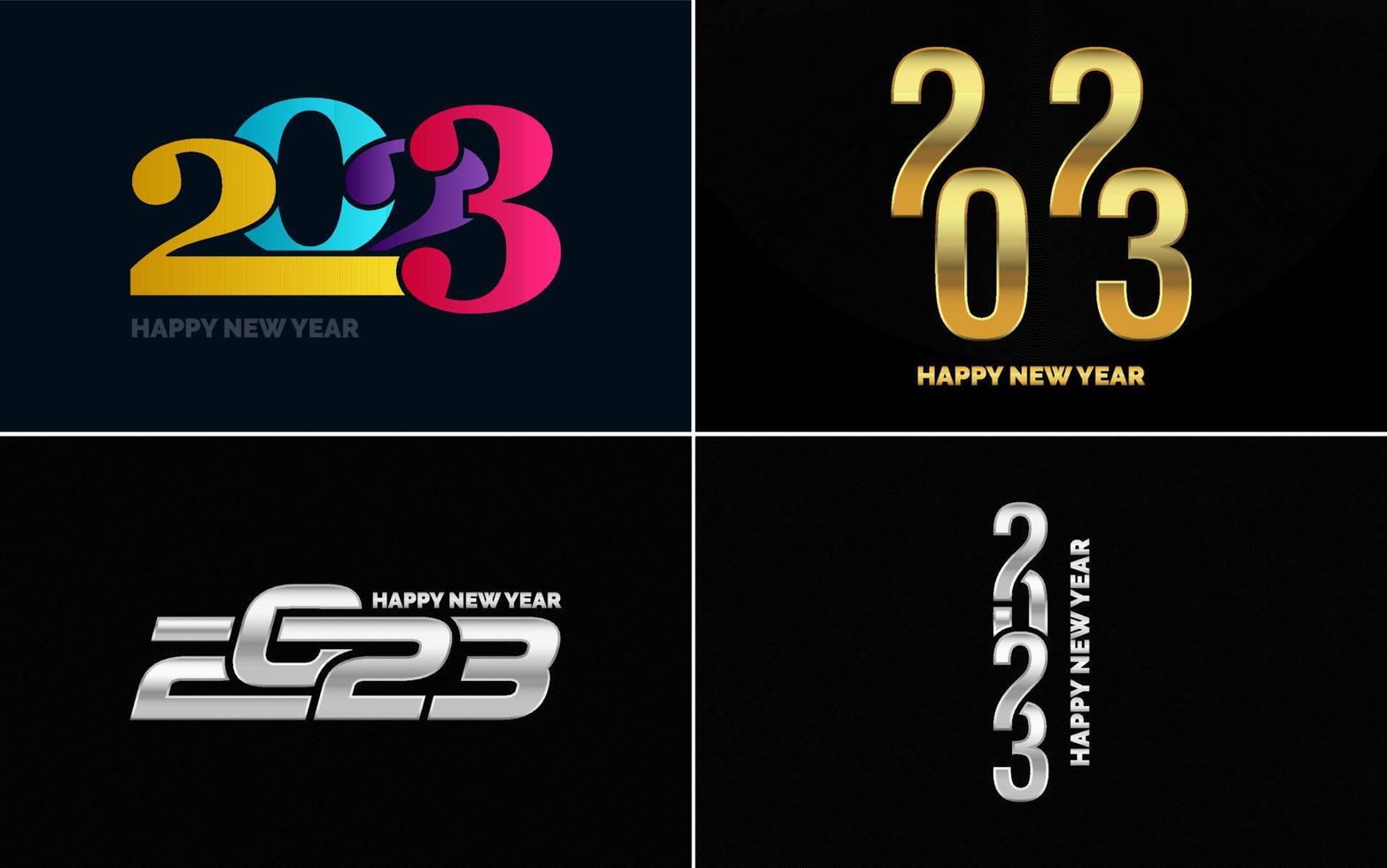 gran conjunto 2023 feliz año nuevo diseño de texto de logotipo negro. Plantilla de diseño de 20 23 números. colección de símbolos de 2023 feliz año nuevo vector