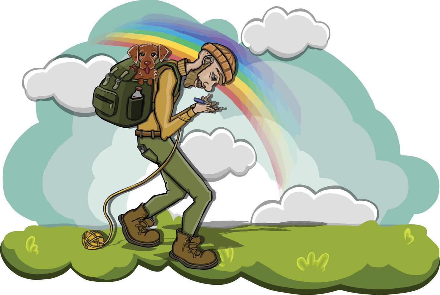 Camping and walking and campfire hiking outdoor. Vector