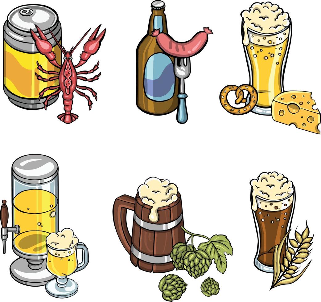 cerveza. dibujo a mano conjunto de bocetos vector