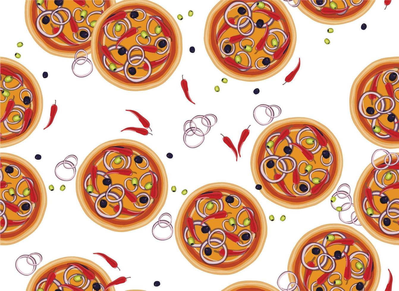 fondo de dibujo de patrón de pizza. comida chatarra dibujada a mano sin costuras para envolver y decorar la impresión. vector