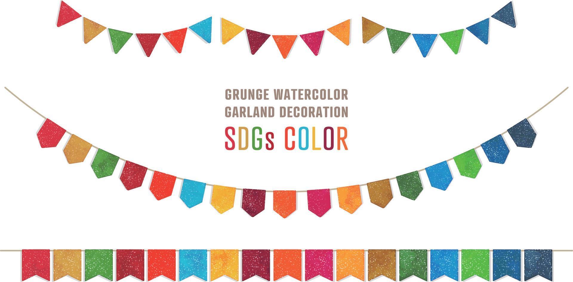 Grunge watercolor garland decoration -SDGs color vector