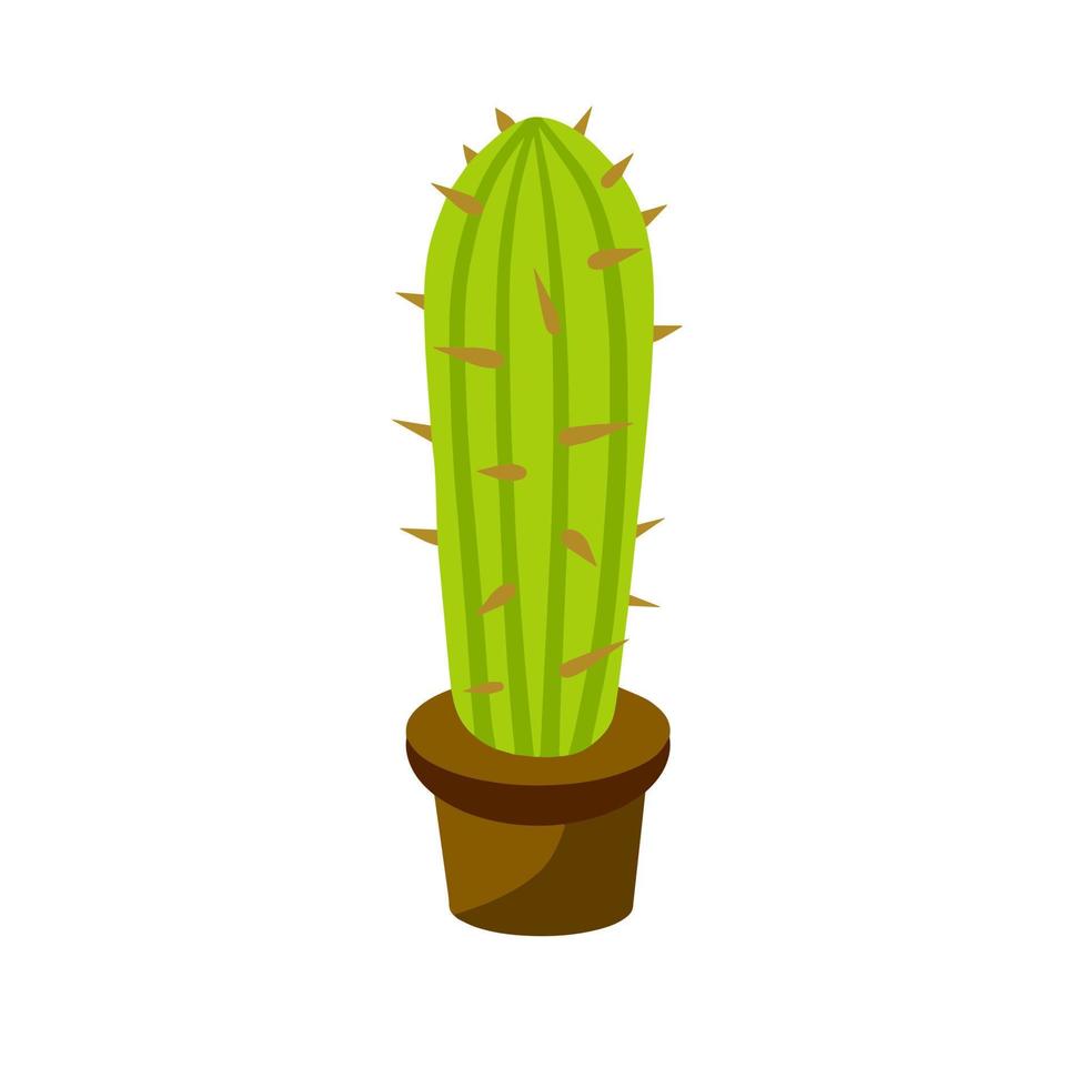 Cactus in pot. House plant. Green succulent. Flat cartoon illustration isolated vector