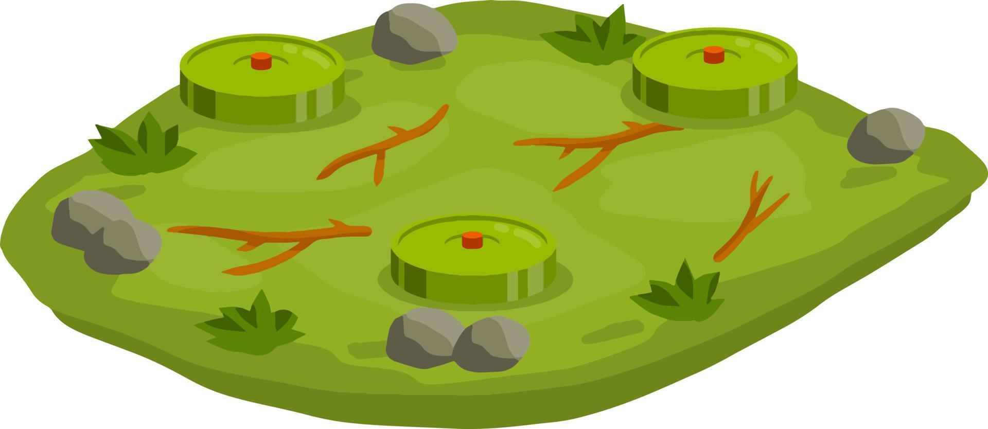 Rocks and grass. Modern warfare landscape. Explosive element of war. Cartoon flat illustration. Green lawn with bombs vector