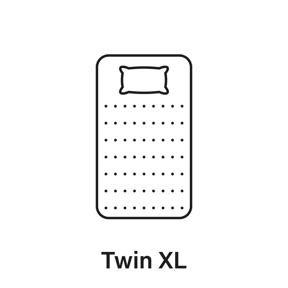 colchón doble icono de línea de tamaño xl. pictograma lineal de dimensión de tamaño de cama. medida de la longitud de la cama para el dormitorio en el icono del hotel o del hogar. tamaño del colchón trazo editable. ilustración vectorial aislada. vector