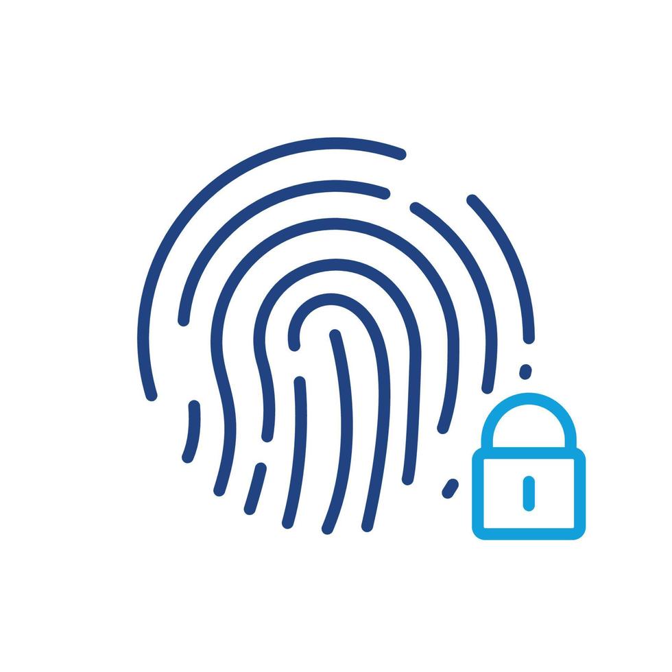 Fingerprint Identification Color Sign. Touch ID Line Icon. Finger Print Scanner with Lock Outline Icon. Biometric Identity. Editable Stroke. Isolated Vector Illustration.