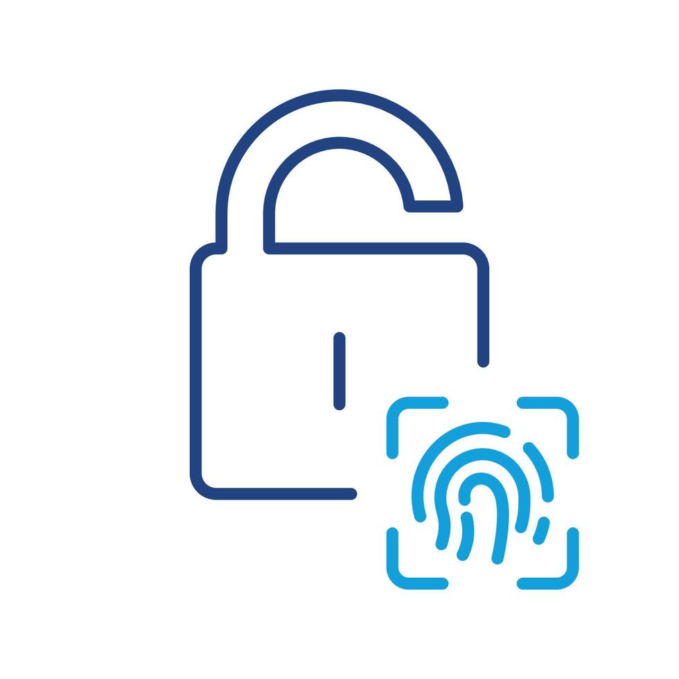 Lock with Fingerprint ID Color Line Icon. Finger Print Biometric Identification Linear Pictogram. Scan Unique Thumbprint, Safety Privacy Outline Symbol. Editable Stroke. Isolated Vector Illustration.