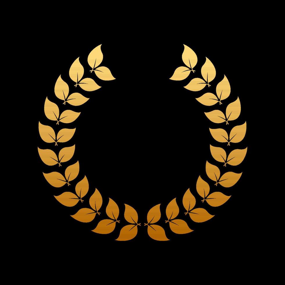 recompensa de la corona redonda de oro para el icono de la silueta del ganador en el fondo negro. premio corona de laurel dorado. símbolo de la victoria. trofeo líder en forma de rama de hojas de olivo. ilustración vectorial aislada. vector