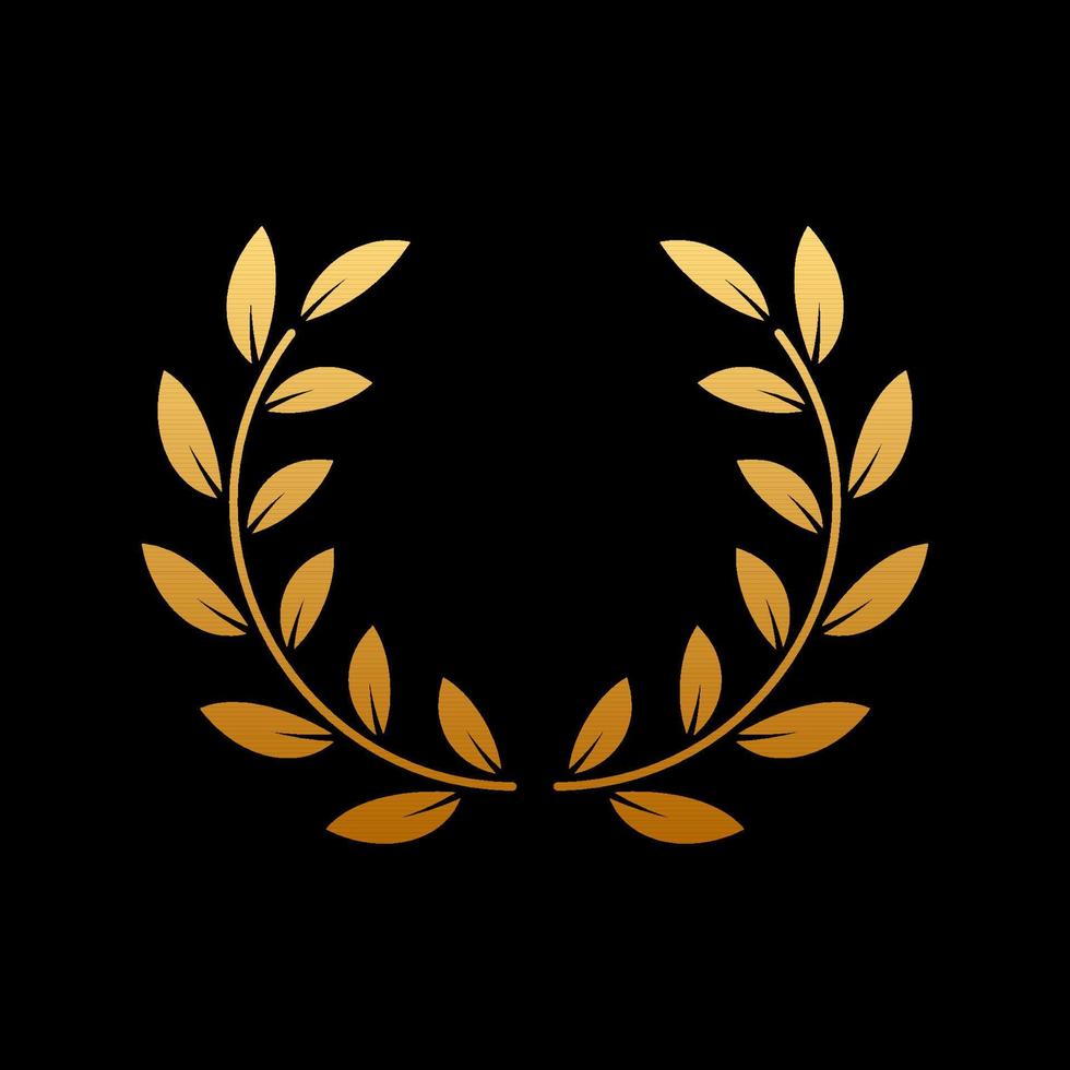 Gold Round Chaplet Reward for Winner Silhouette Icon on Black Background. Golden Laurel Wreath Award. Victory Symbol. Leader Trophy in Olive Leaves Branch Shape. Isolated Vector Illustration.