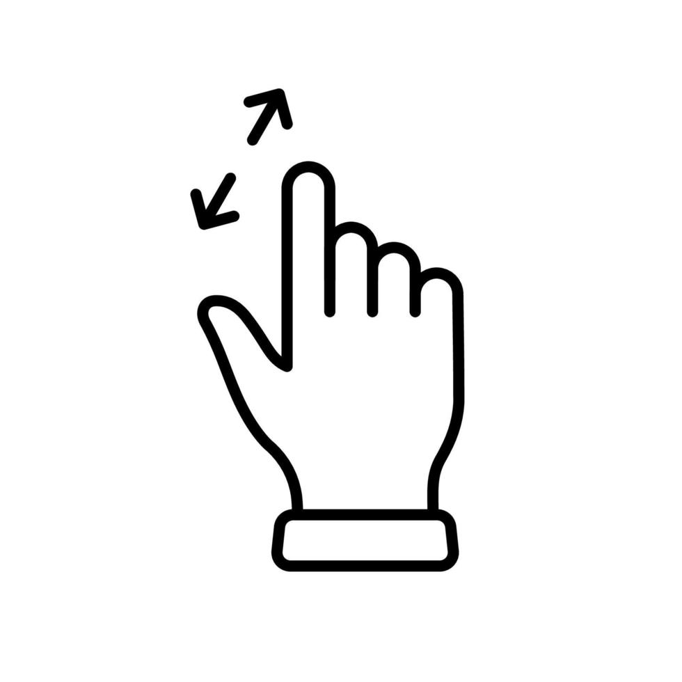 Zoom Gesture, Hand Finger Swipe Up and Down Line Icon. Enlarge Screen, Rotate on Screen Linear Pictogram. Gesture Slide Up and Down Outline Icon. Editable Stroke. Isolated Vector Illustration.