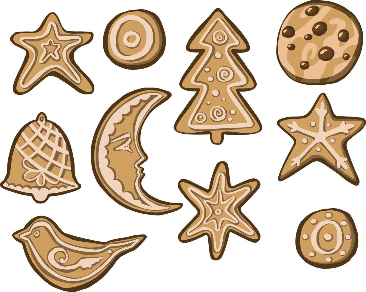 alphabet holidays ginger cookie isolated. Merry Christmas and Happy New Year figures cover by icing-sugar. vector