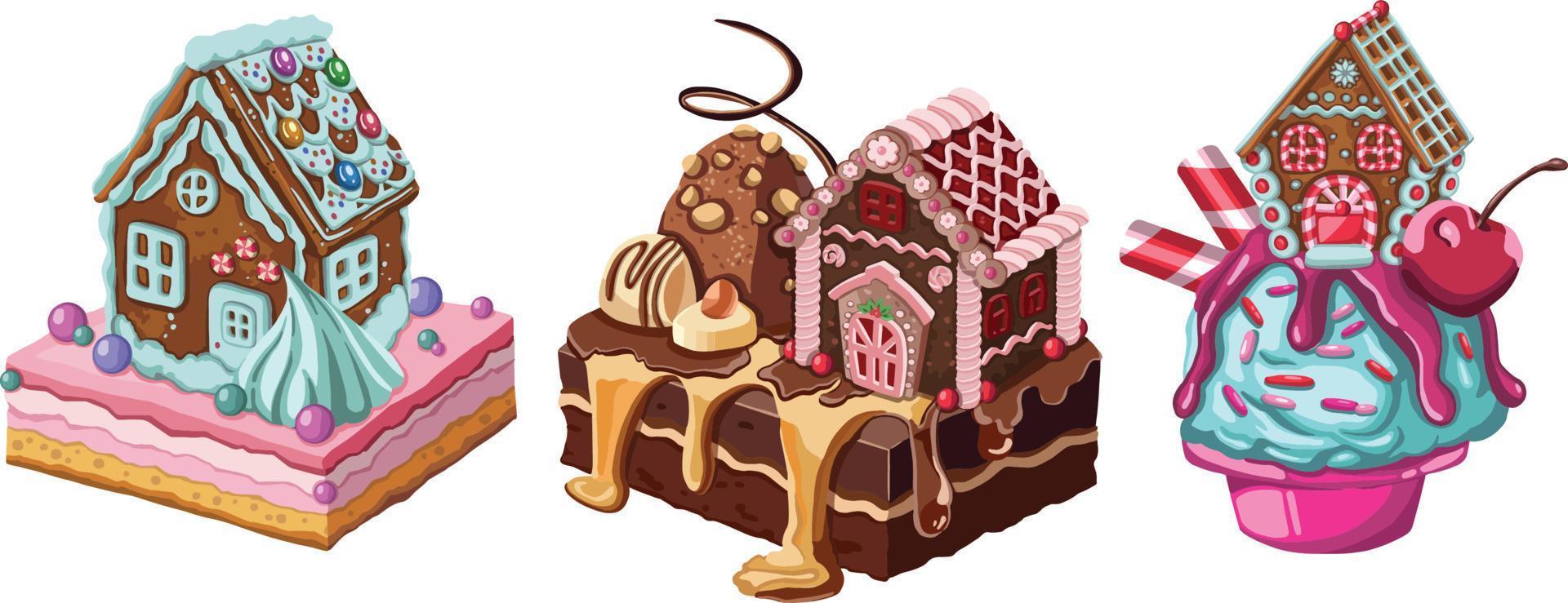 gingerbread house. Christmas cookies and candy. Vector