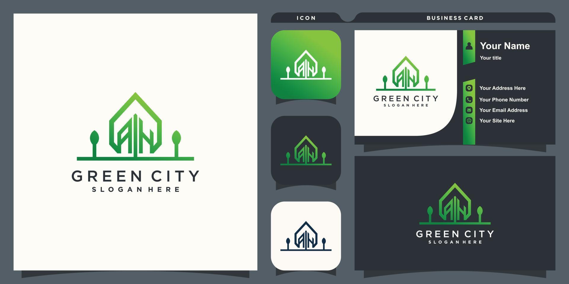 logotipo de ciudad verde con iniciales ah concepto moderno para vector premium de negocios