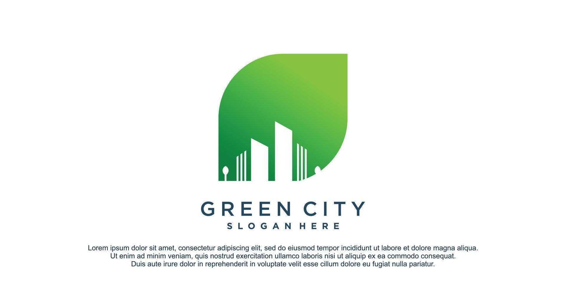 Green city logo with modern concept for business premium vector