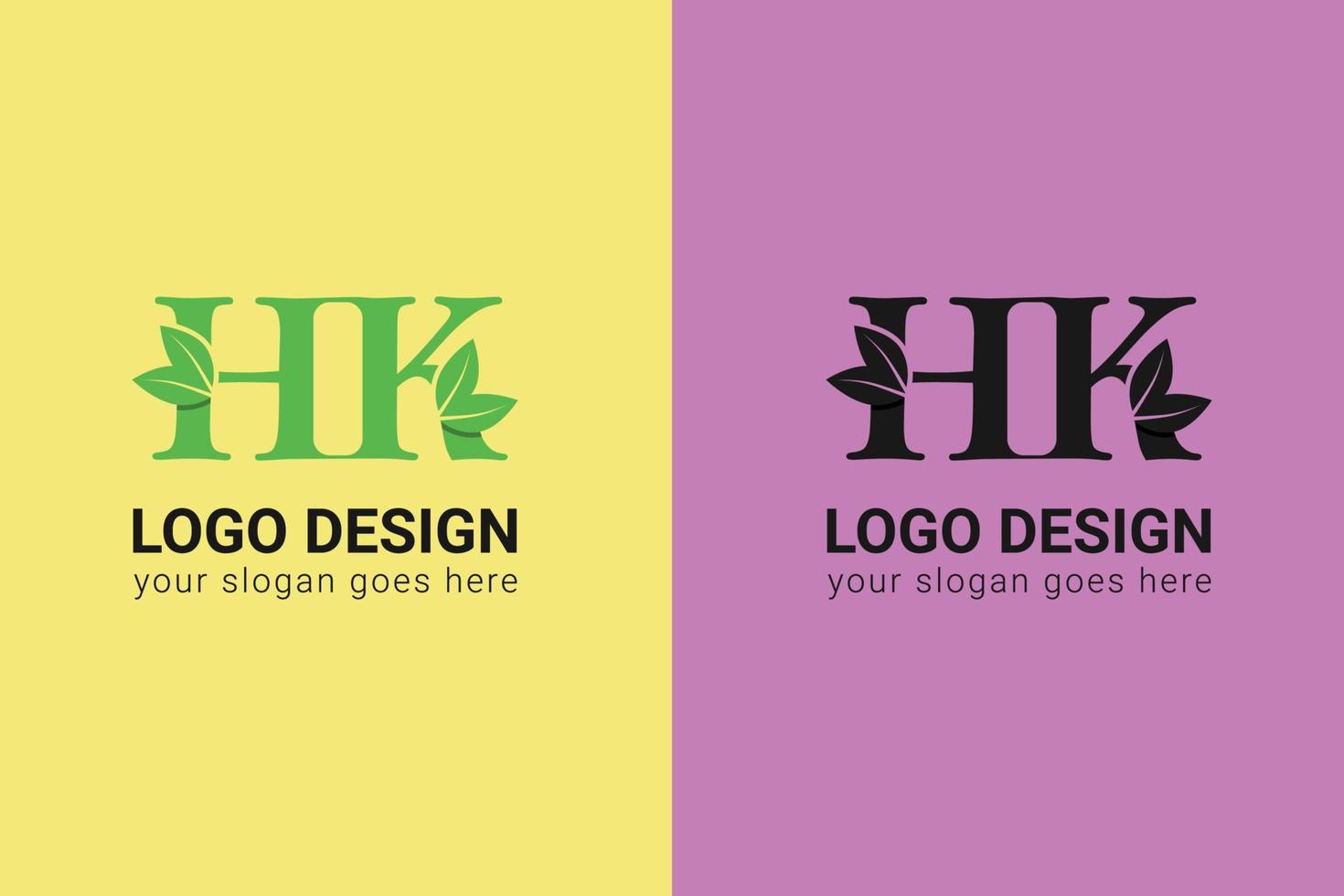 logotipo de letras hk de ecología con hoja verde. logotipo ecológico de letras hk con hoja. tipografía vectorial para afiches naturales, emblema ecológico, identidad vegana, tarjetas de hierbas y botánicas, etc. vector