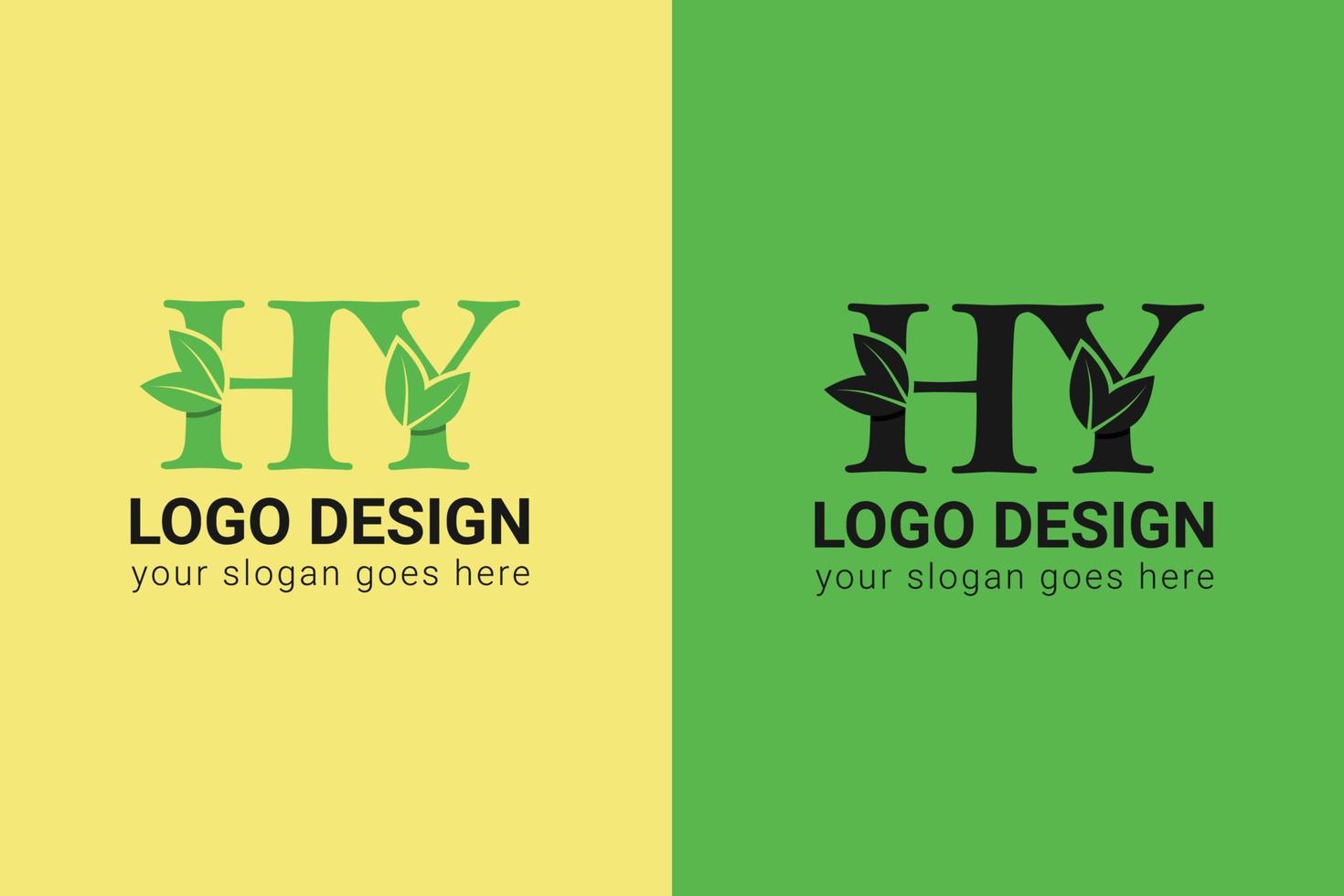 Ecology HY letters logo with green leaf. HY letters eco logo with leaf. Vector typeface for nature posters, eco friendly emblem, vegan identity, herbal and botanical cards etc.