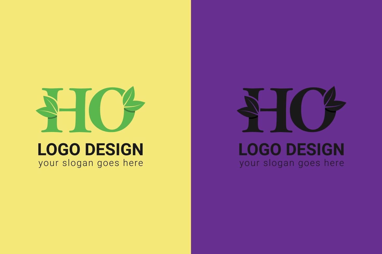 Ecology HO letters logo with green leaf. HO letters eco logo with leaf. Vector typeface for nature posters, eco friendly emblem, vegan identity, herbal and botanical cards etc.
