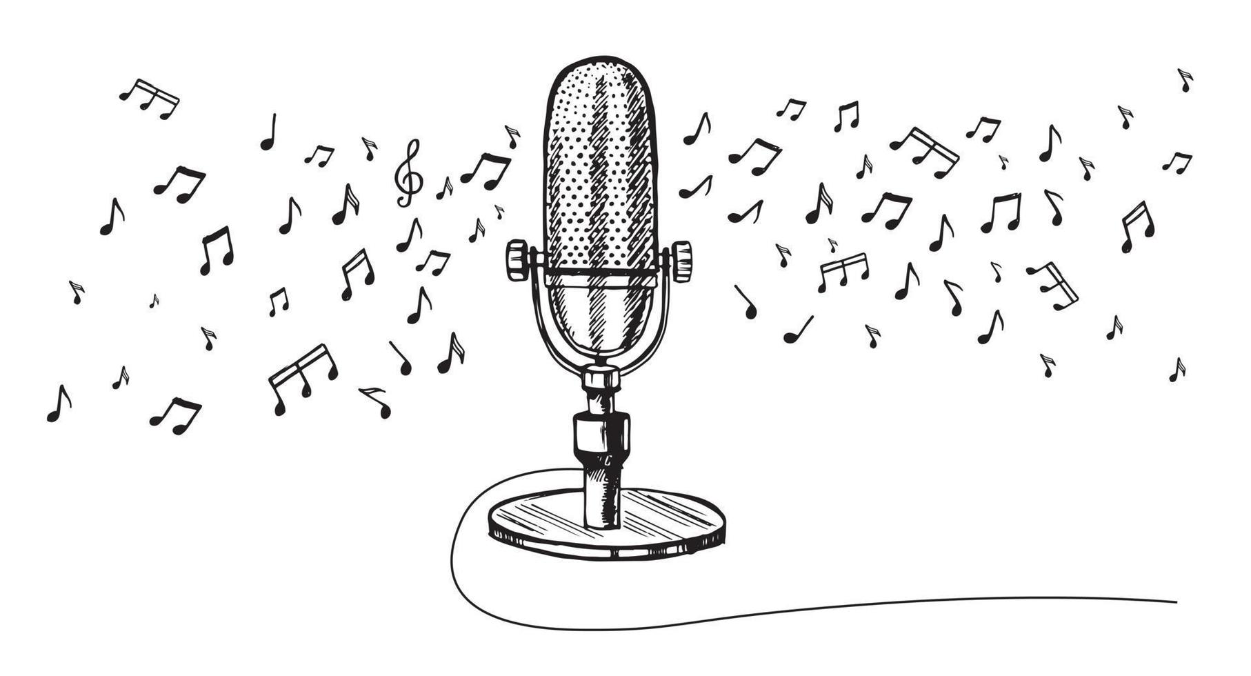 World Radio Day. Retro microphone sketch. Hand drawn illustration. Vector. vector