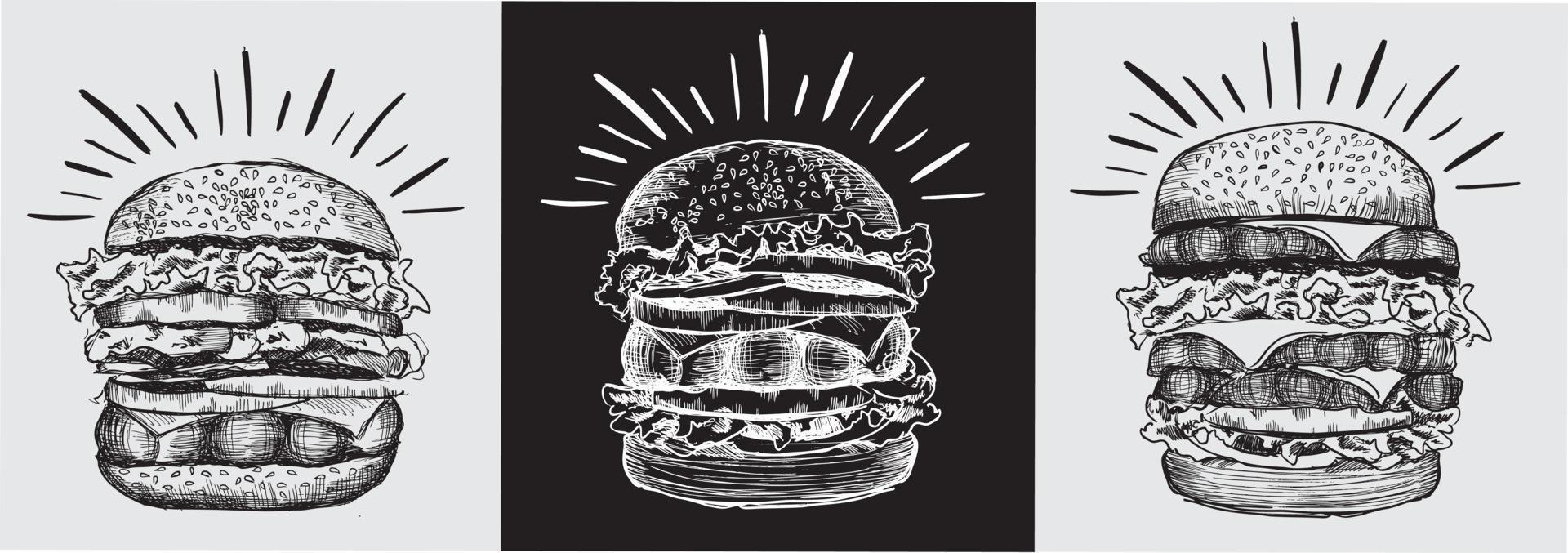 Vector black hand drawn burger on white background