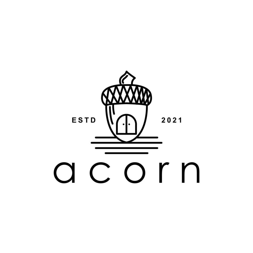 acorn house oak seed line art logo design inspiration vector