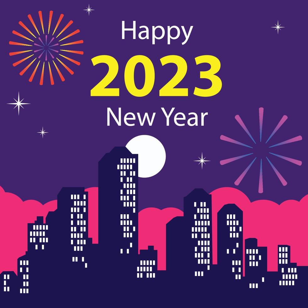 happy new year 2023 city building background vector