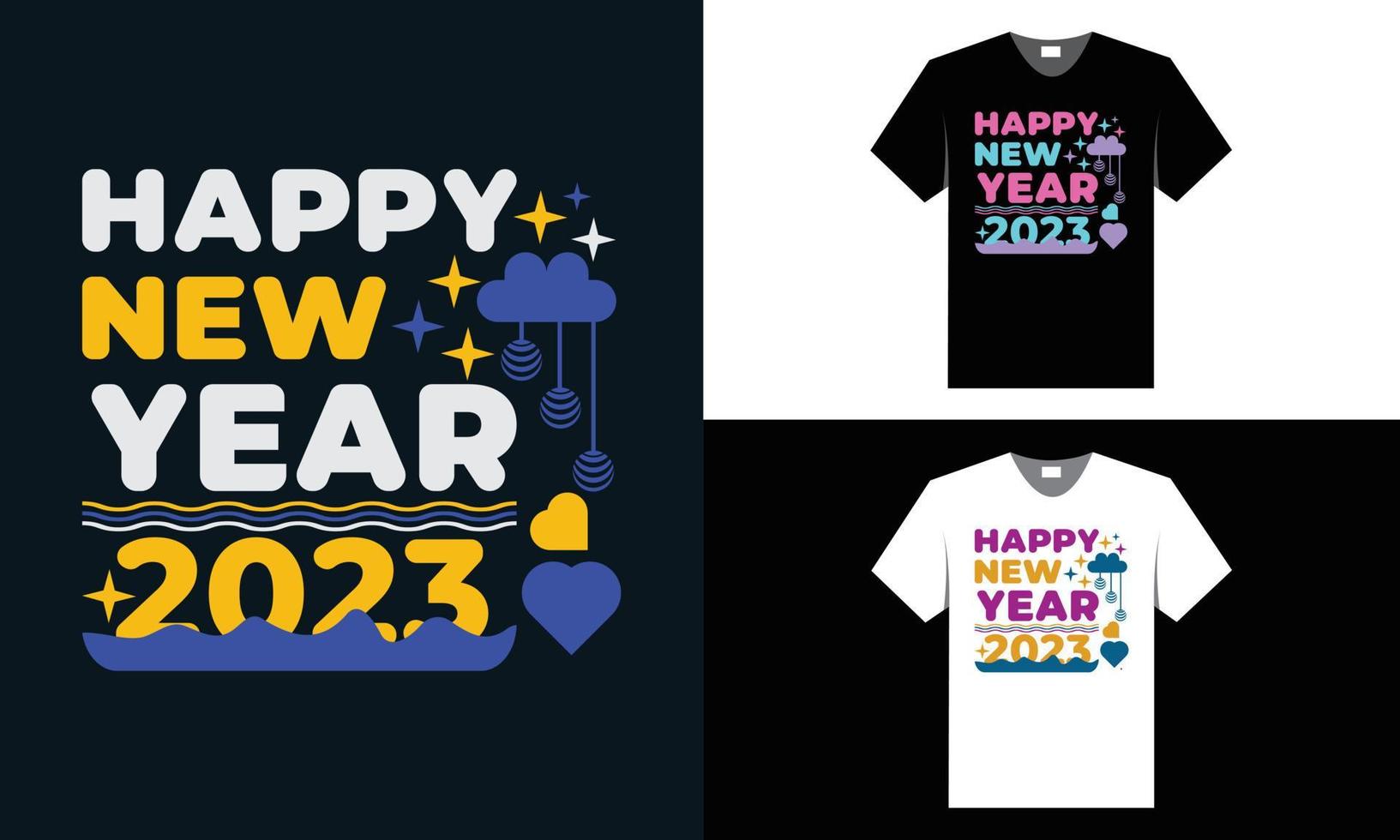 best typography t shirt design for happy new year 2023 vector
