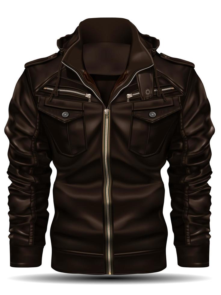 Realistic brown jacket leather for men on white background vector