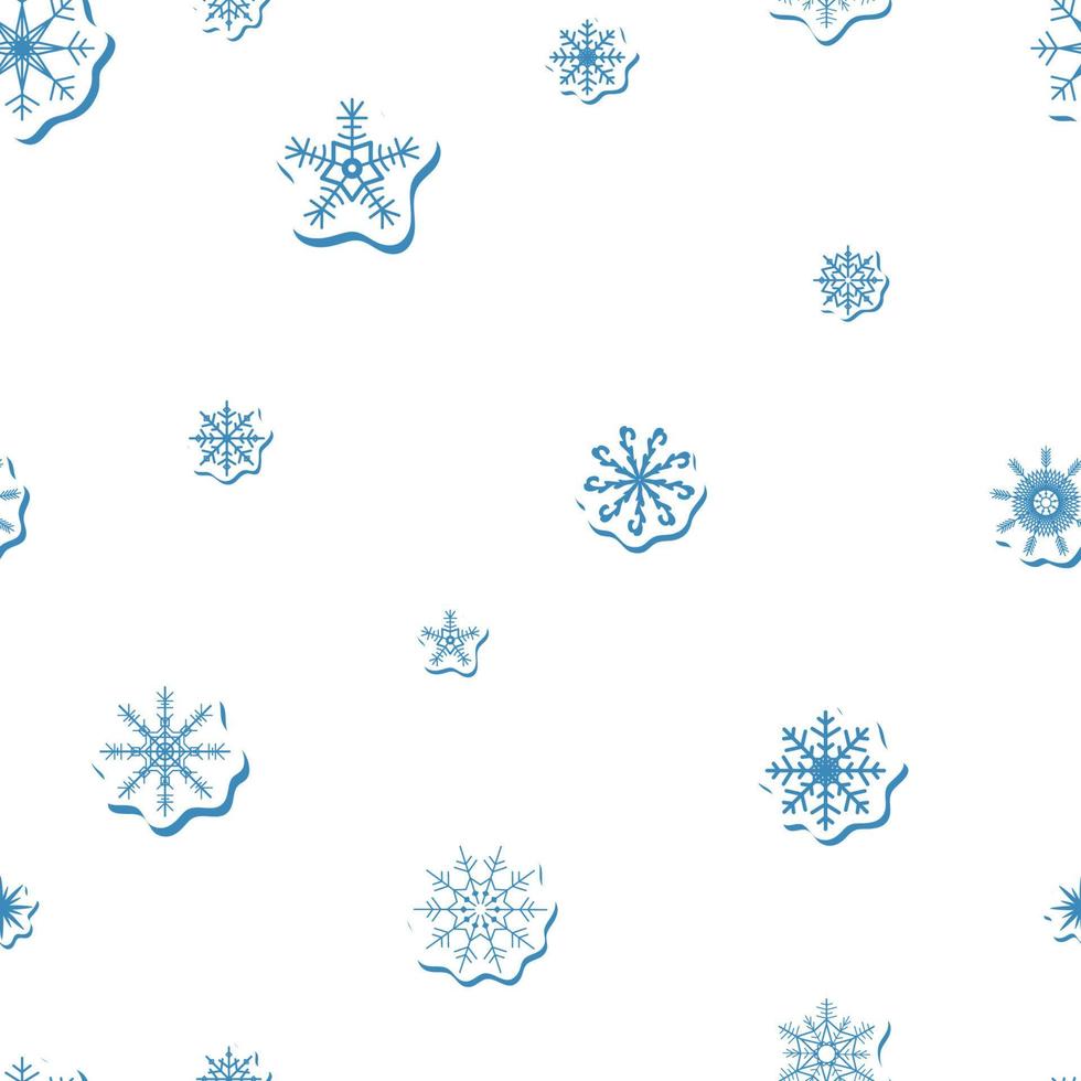 seamless Vector sticker geometric blue snowflakes pattern with shadow on white background. Winter print