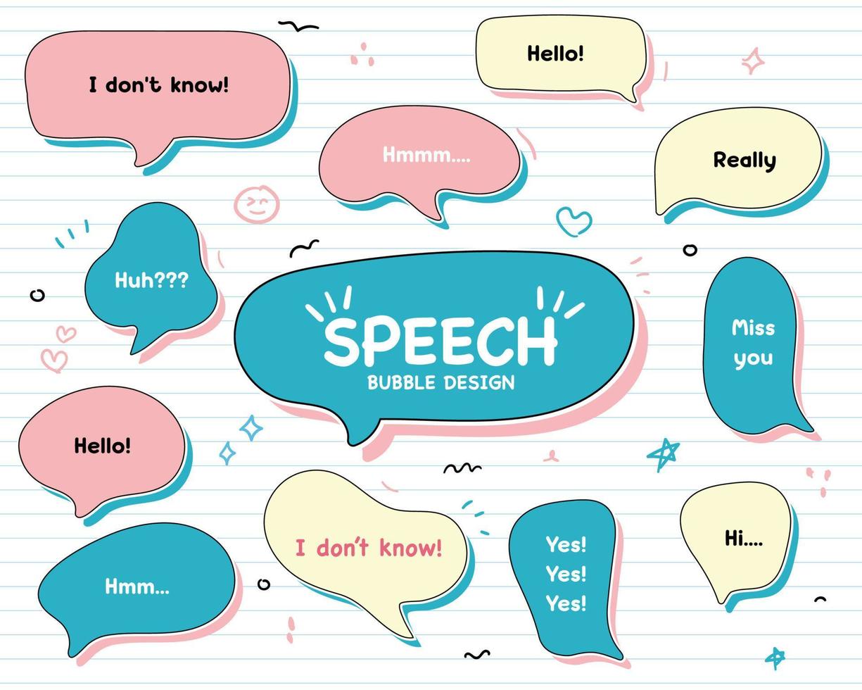 Set hand drawn speech bubbles. empty text box different shapes balloons vector